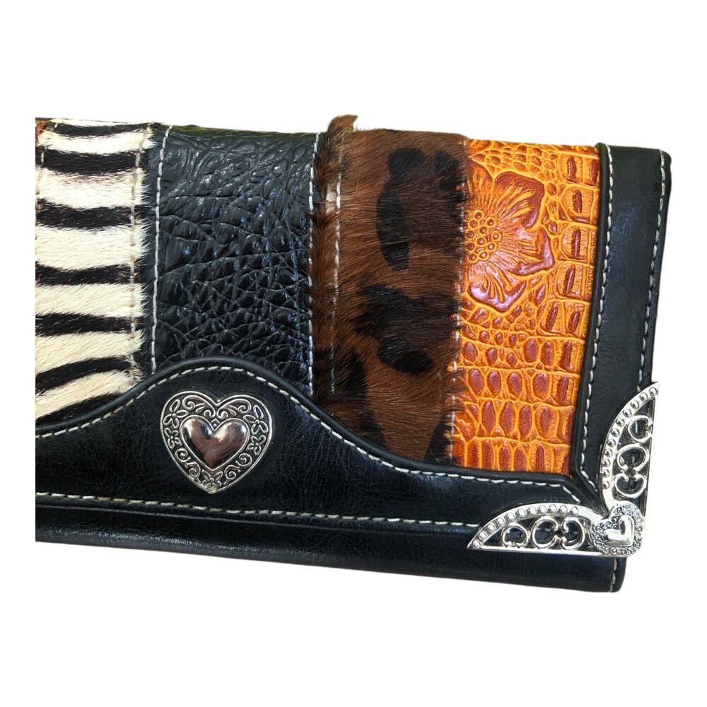 Brighton Western Animal Print Leather Wallet with Silver Heart‎ Accent $225 - Picture 3 of 13